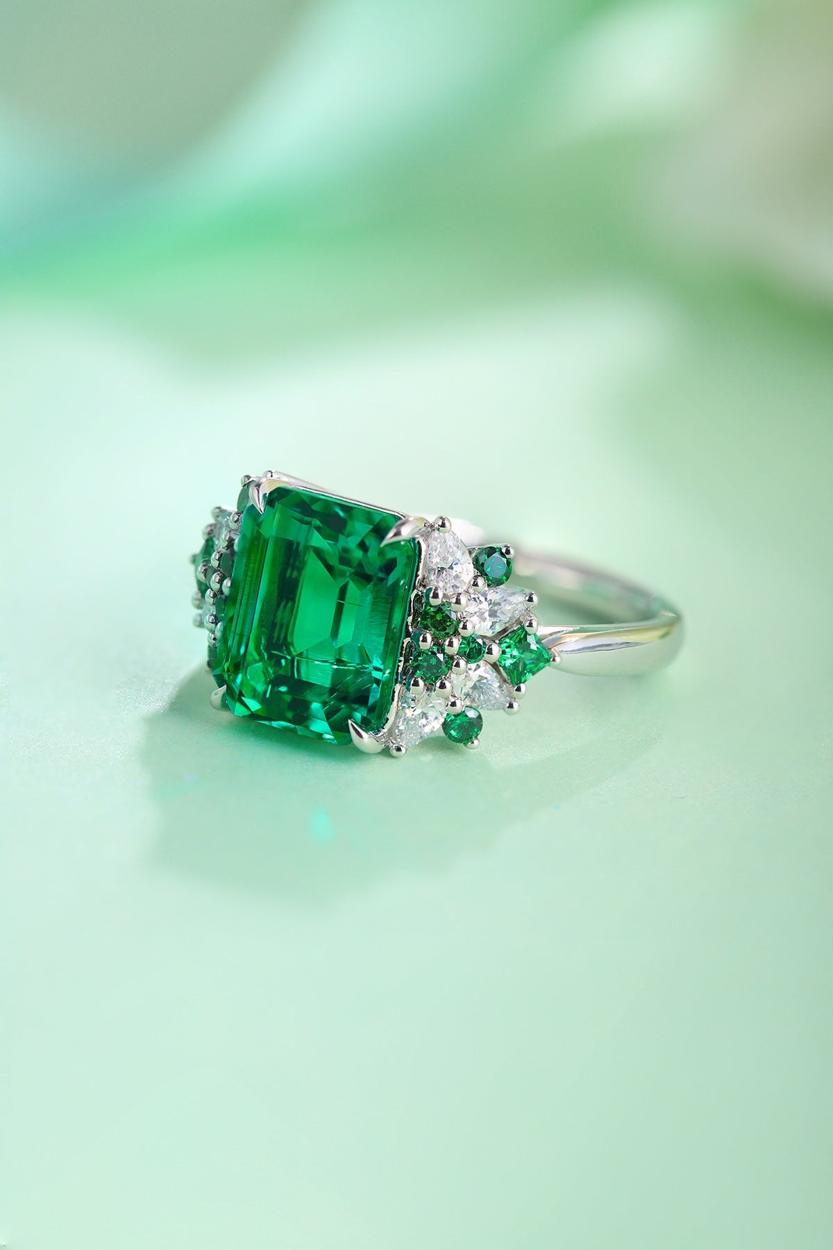 S925 Sterling Silver Ring with Lab-Grown Emerald JSEGR403Y | SHANA LUX