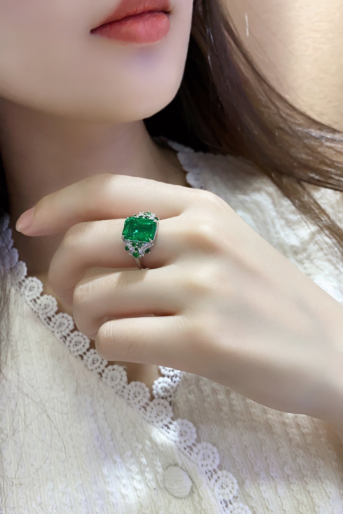 S925 Sterling Silver Ring with Lab-Grown Emerald JSEGR403Y | SHANA LUX