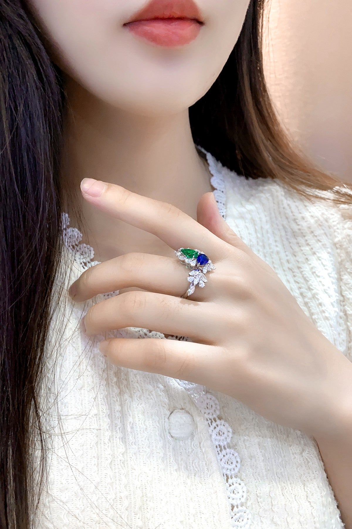 S925 Sterling Silver Ring with Lab-Grown Emerald JR281Y | SHANA LUX