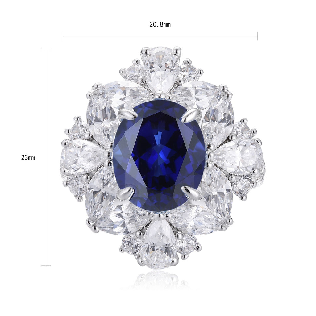 The S925 silver ring has a shank design that fits the hand well. The main stone is a rich blue lab-grown sapphire surrounded 