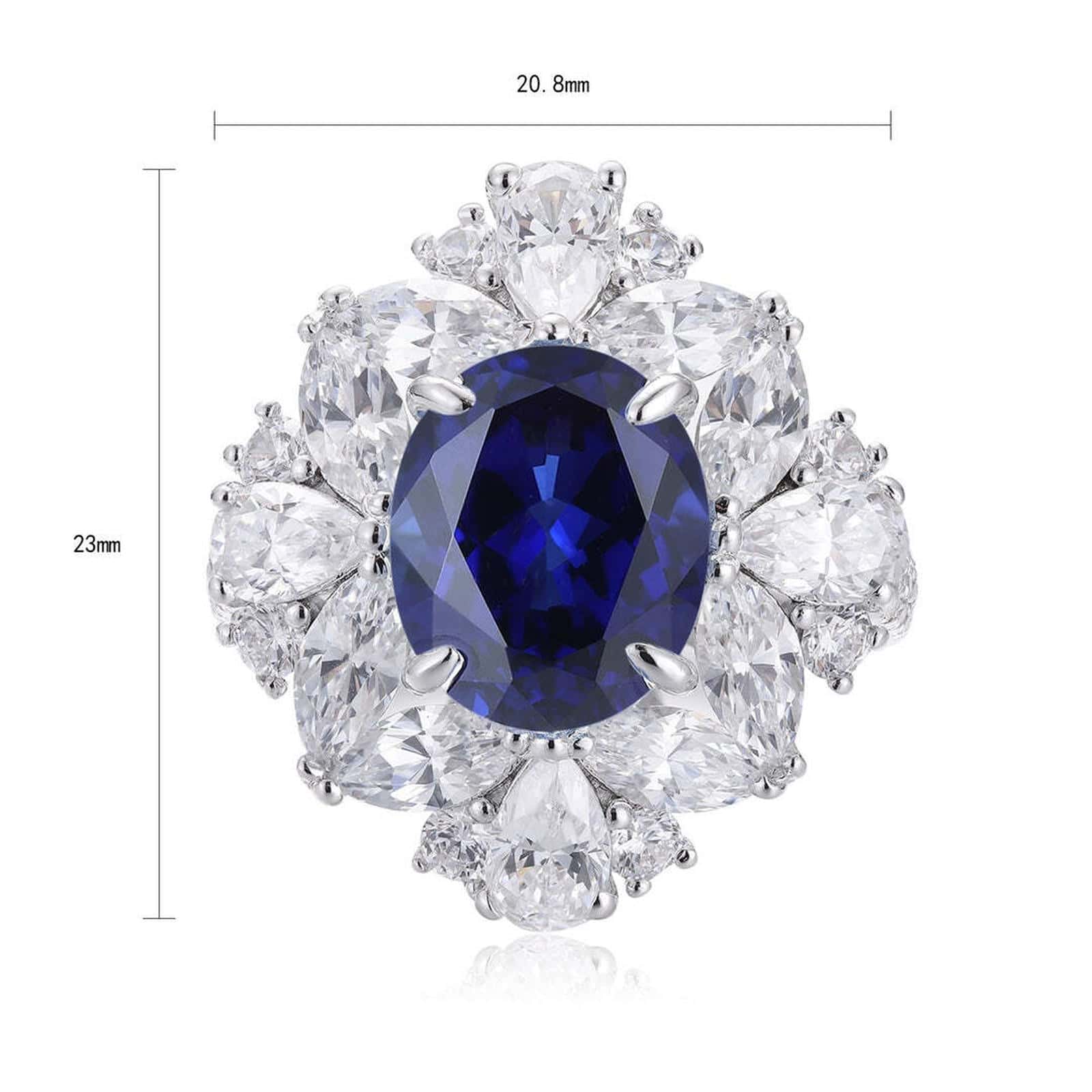 The S925 silver ring has a shank design that fits the hand well. The main stone is a rich blue lab-grown sapphire surrounded 