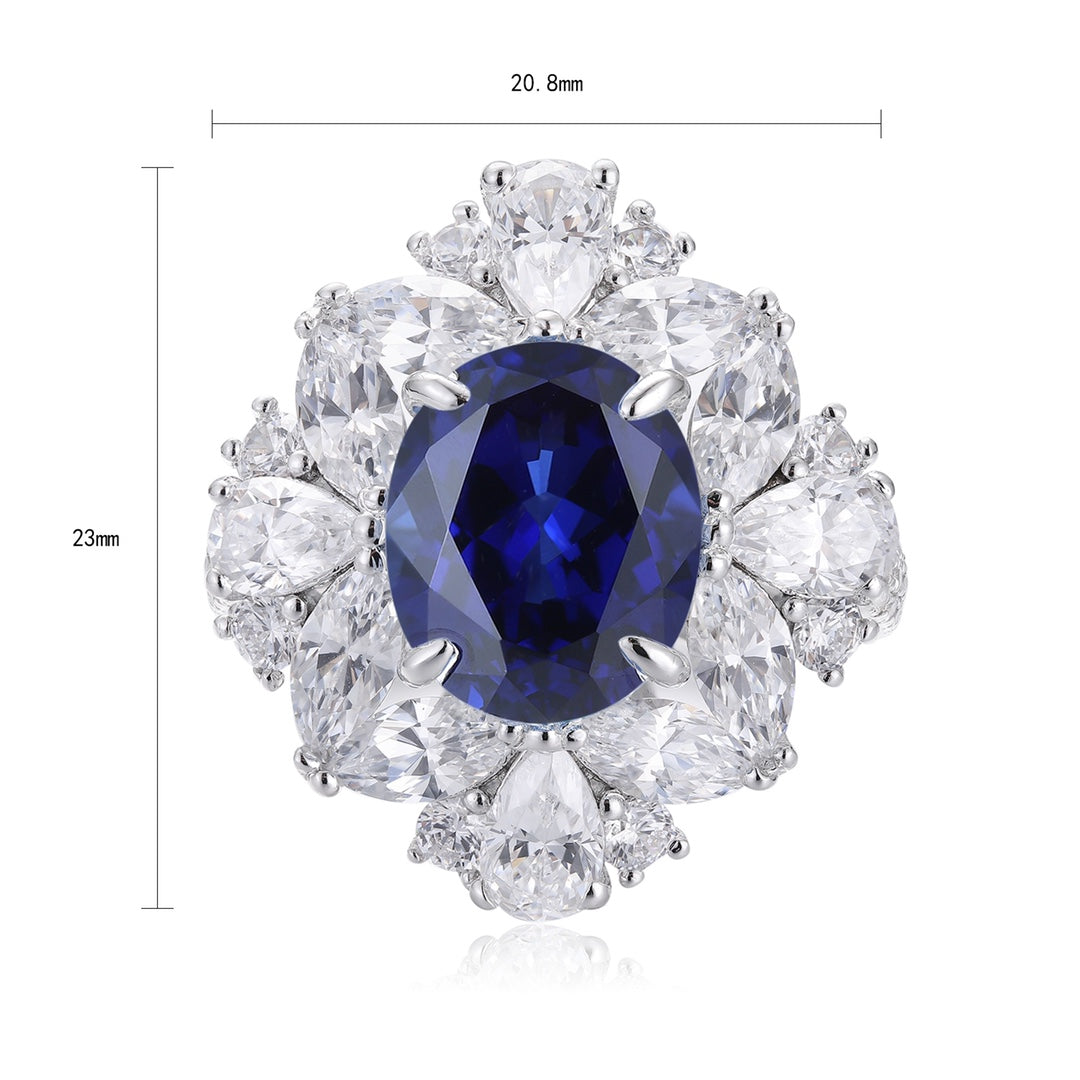 The S925 silver ring has a shank design that fits the hand well. The main stone is a rich blue lab-grown sapphire surrounded 