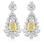 S925 silver stud earrings, sturdy clasp. Yellow lab - grown diamond in floral setting, bright color, teardrop shape.