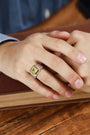 S925 silver ring, solid band design. Shows a gold - set yellow lab - grown gem, square shape, radiant color.