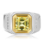 S925 silver ring, sturdy band design. Golden - set yellow lab - grown diamond, square - shaped, brilliant color.