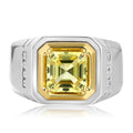 S925 silver ring, sturdy band design. Golden - set yellow lab - grown diamond, square - shaped, brilliant color.