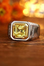 The S925 silver ring boasts a reliable design. Yellow diamond in gold setting on silver, square and eye - catching shape.
