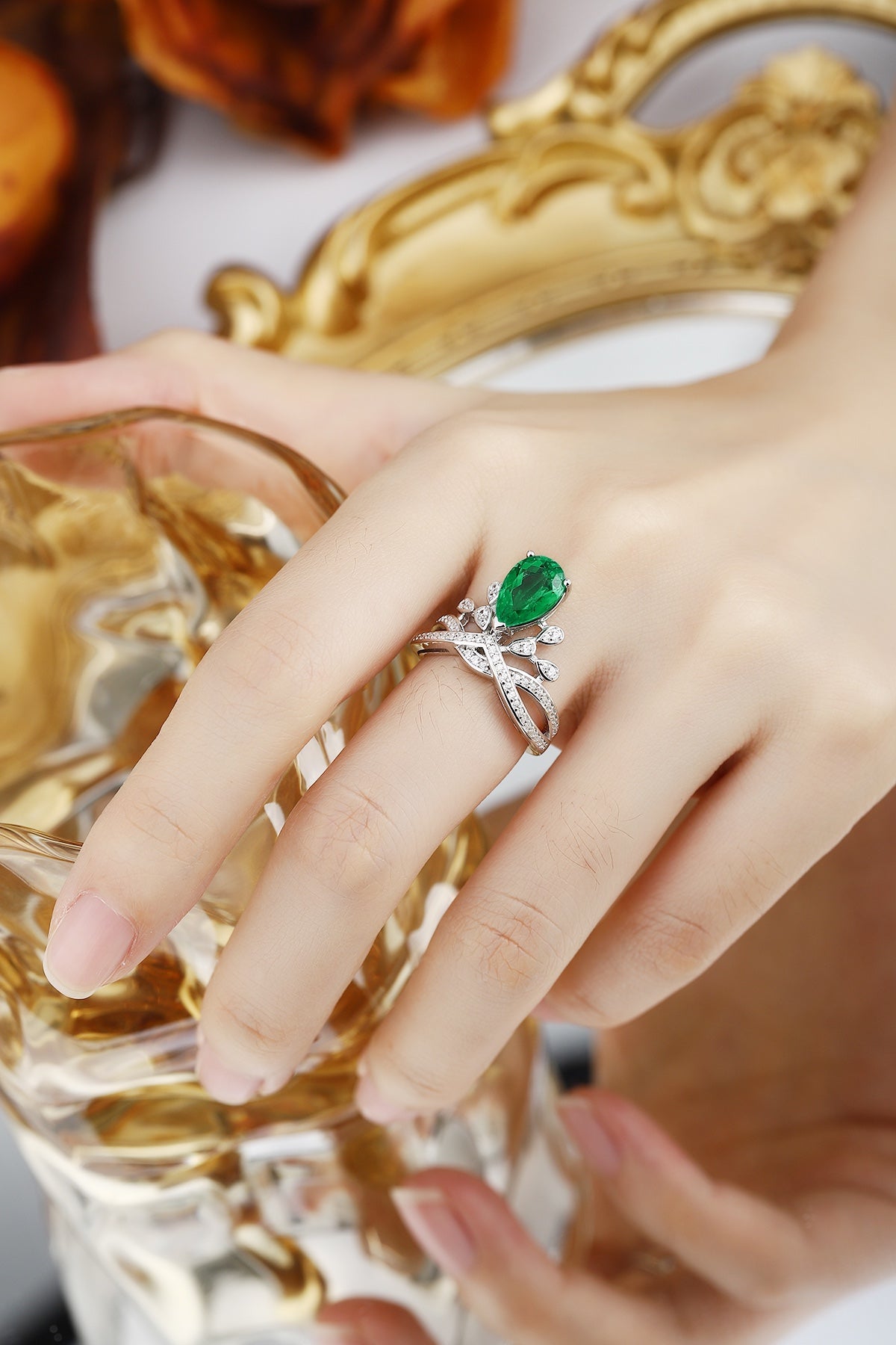 S925 Sterling Silver Ring with Lab-GrownEmerald JSEGR18622Y-1 | SHANA LUX