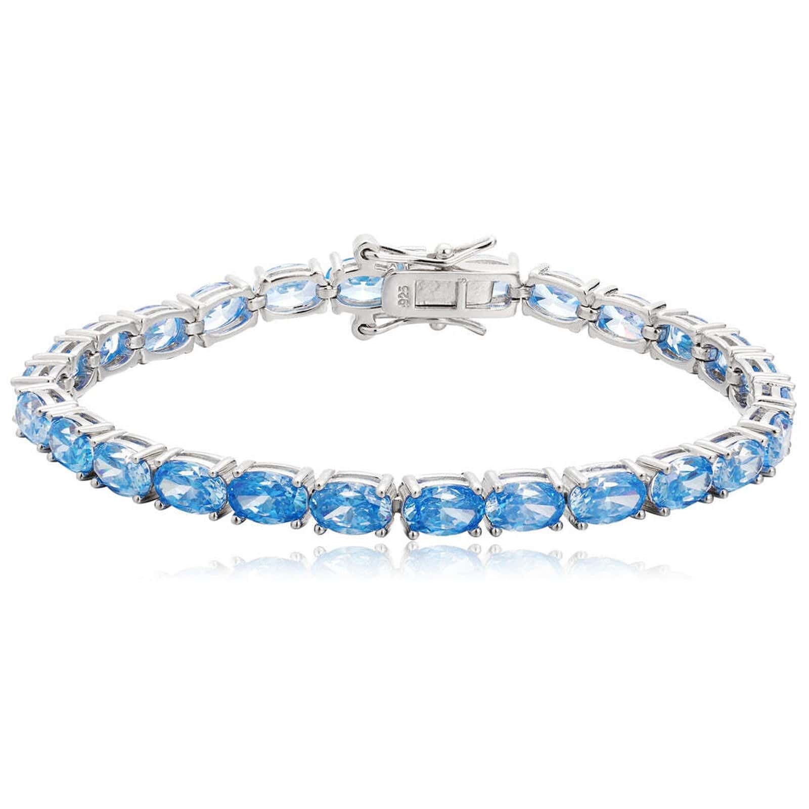 S925 silver bracelet, sparkling blue, oval - cut gems, clasp design secure, nice.