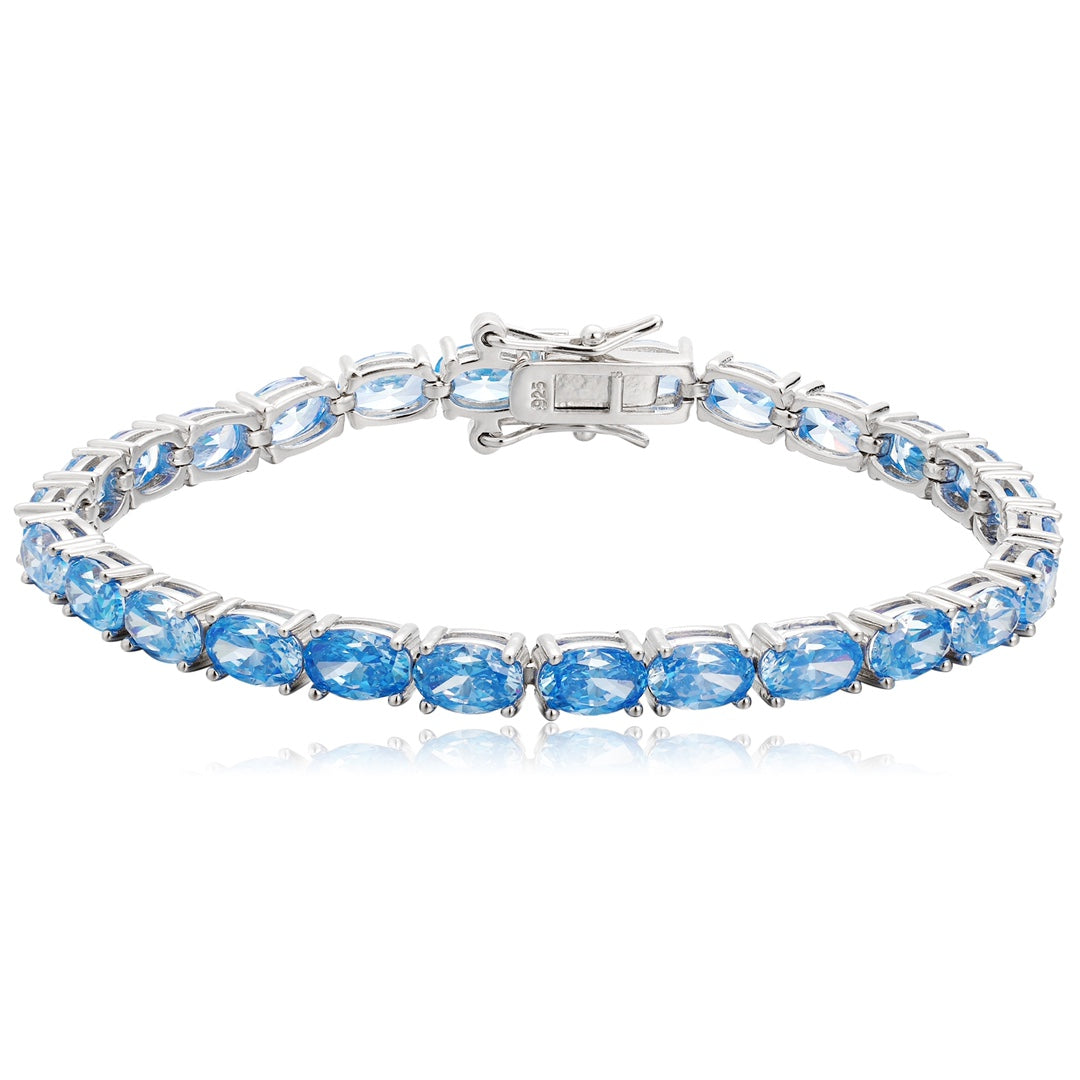 S925 silver bracelet, sparkling blue, oval - cut gems, clasp design secure, nice.