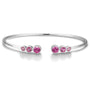 Open cuff bracelet of S925 silver with pink sapphires, round gems, fashionable and easy - to - wear open design.
