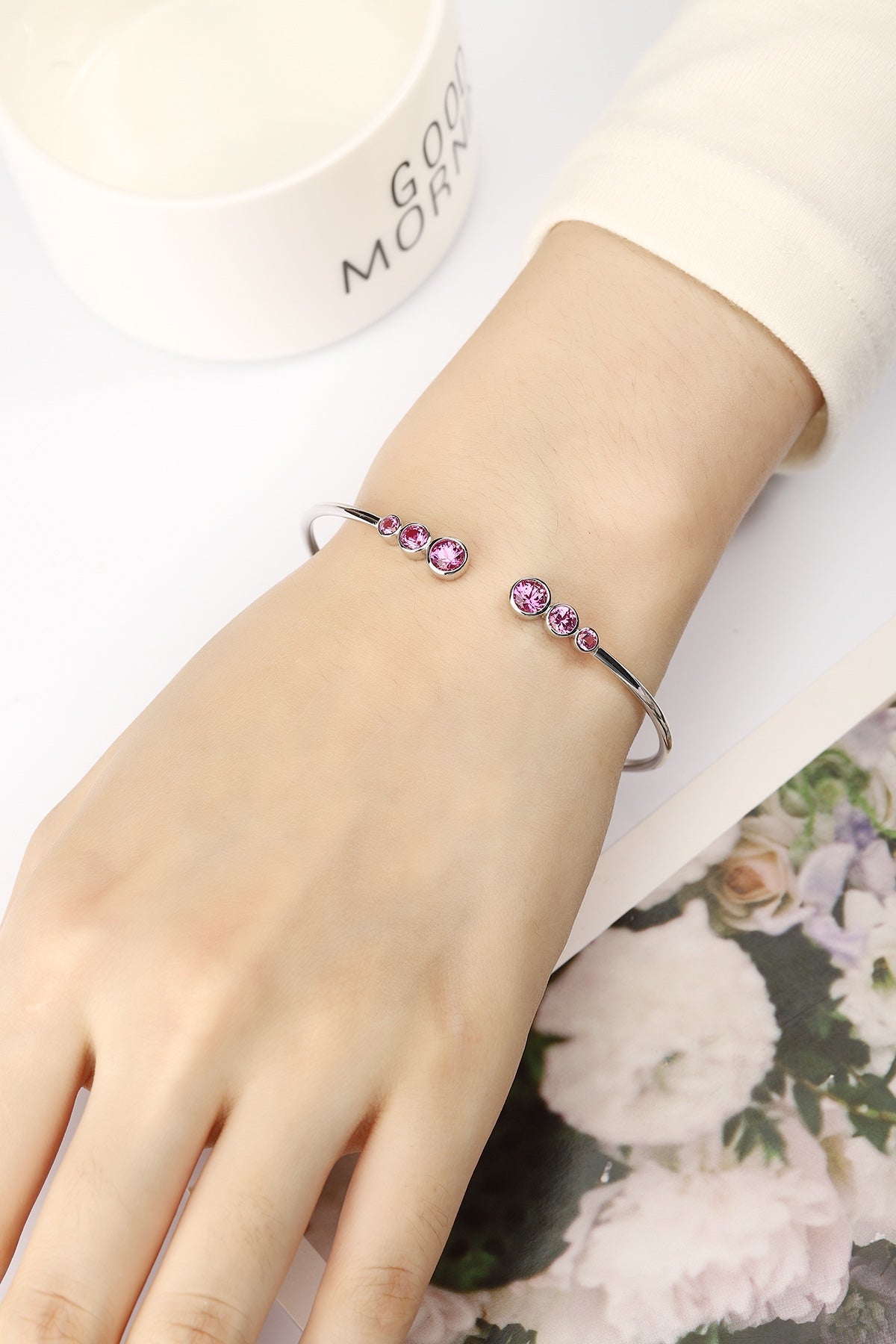 Made of S925 silver, pink sapphires are sweet, round appearance, open - style design is easy to wear.