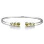 Open cuff bracelet of S925 silver with yellow sapphires, round gems, open design for easy wear.