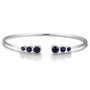 S925 silver open cuff bracelet with deep - blue sapphires, round gems, simple and practical open design.