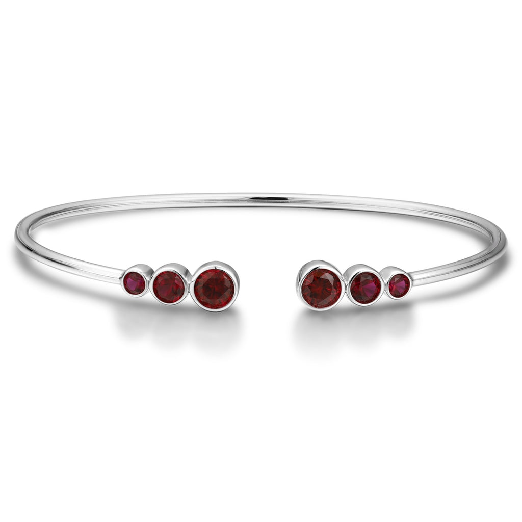 S925 silver open cuff bracelet with red sapphires, round gems, simple and generous open design.