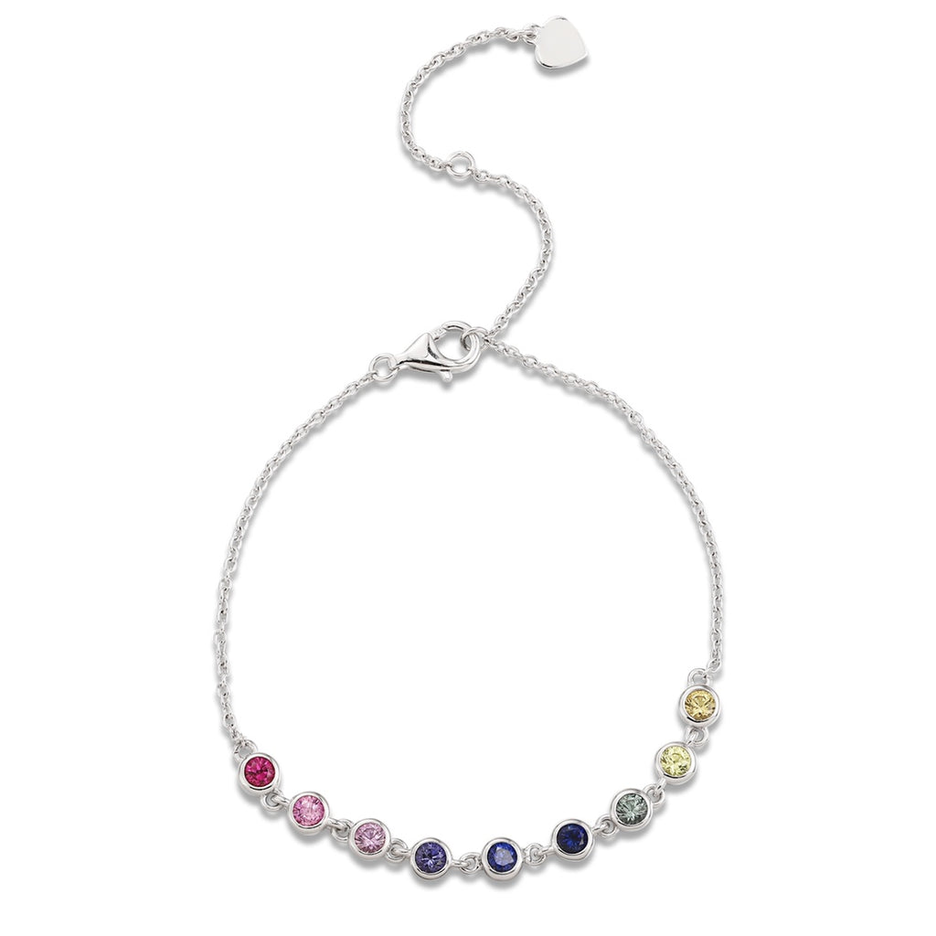 S925 silver bracelet, multicolored sapphires, round gems, lobster clasp, adjustable, pretty.