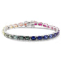S925 silver bracelet, multicolored sapphires, oval gems, box clasp, 18cm chain, elegant.