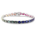 S925 silver bracelet, multicolored sapphires, oval gems, box clasp, 18cm chain, elegant.