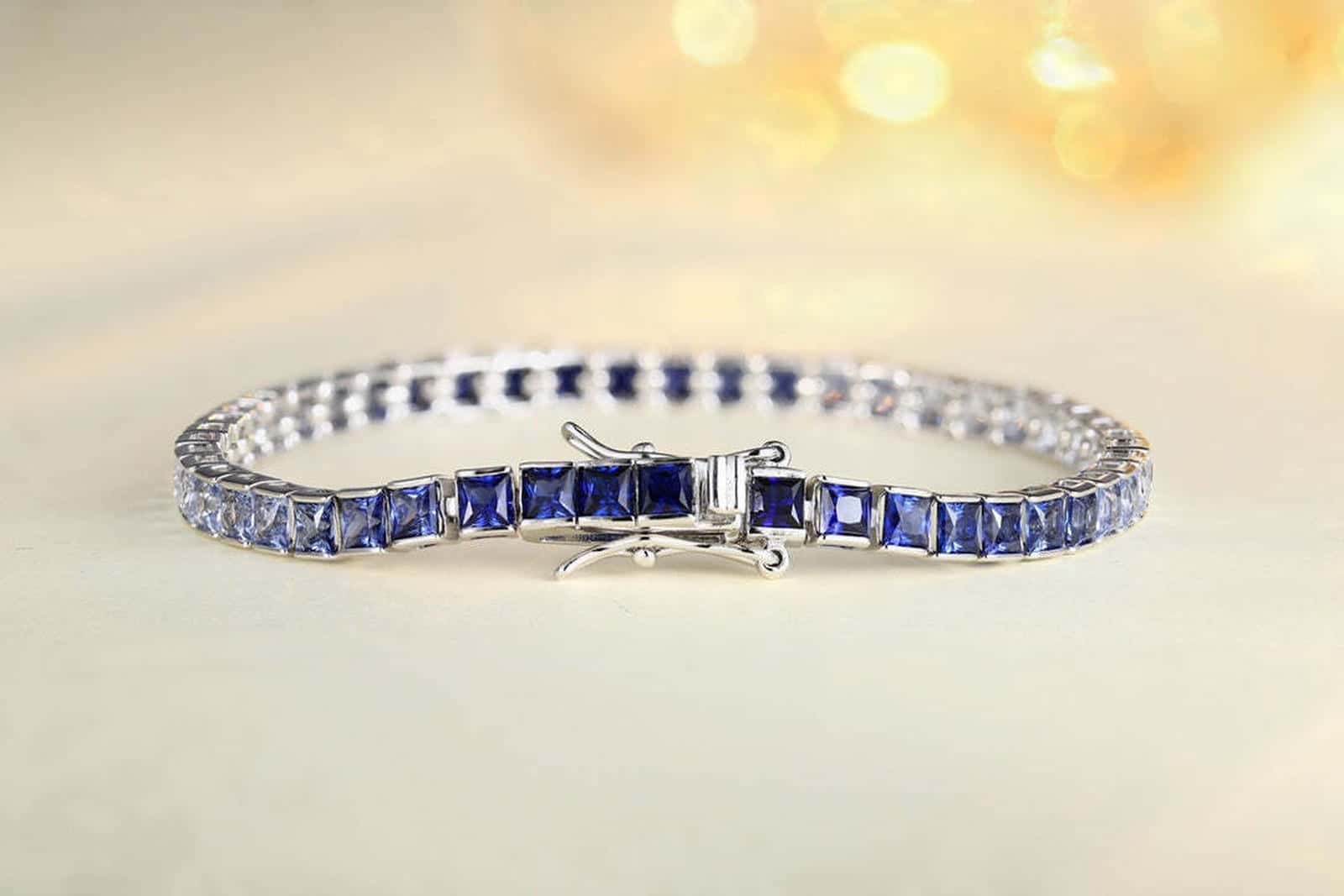 S925 Sterling Silver Bracelet with Lab-GrownColored Sapphire CH03105-11 | SHANALUX