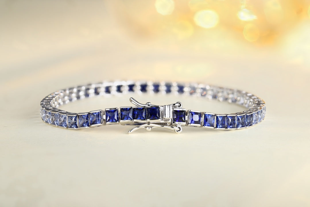 S925 Sterling Silver Bracelet with Lab-GrownColored Sapphire CH03105-11 | SHANALUX