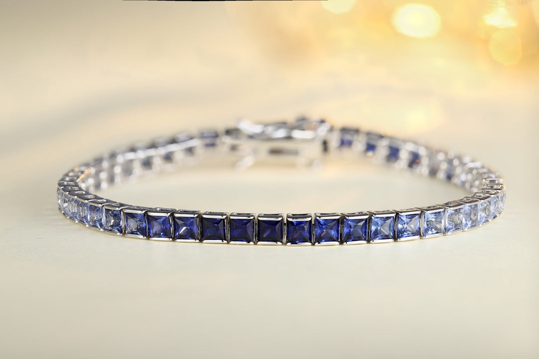 S925 Sterling Silver Bracelet with Lab-GrownColored Sapphire CH03105-11 | SHANALUX