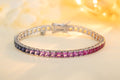 925 silver with a practical clasp, the bracelet has square links inlaid with colored sapphires, rich in colors and fashionabl