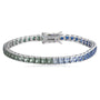 The 925 silver bracelet with a simple clasp, arranged with square colored sapphires, the blue-green gradient colors are fresh