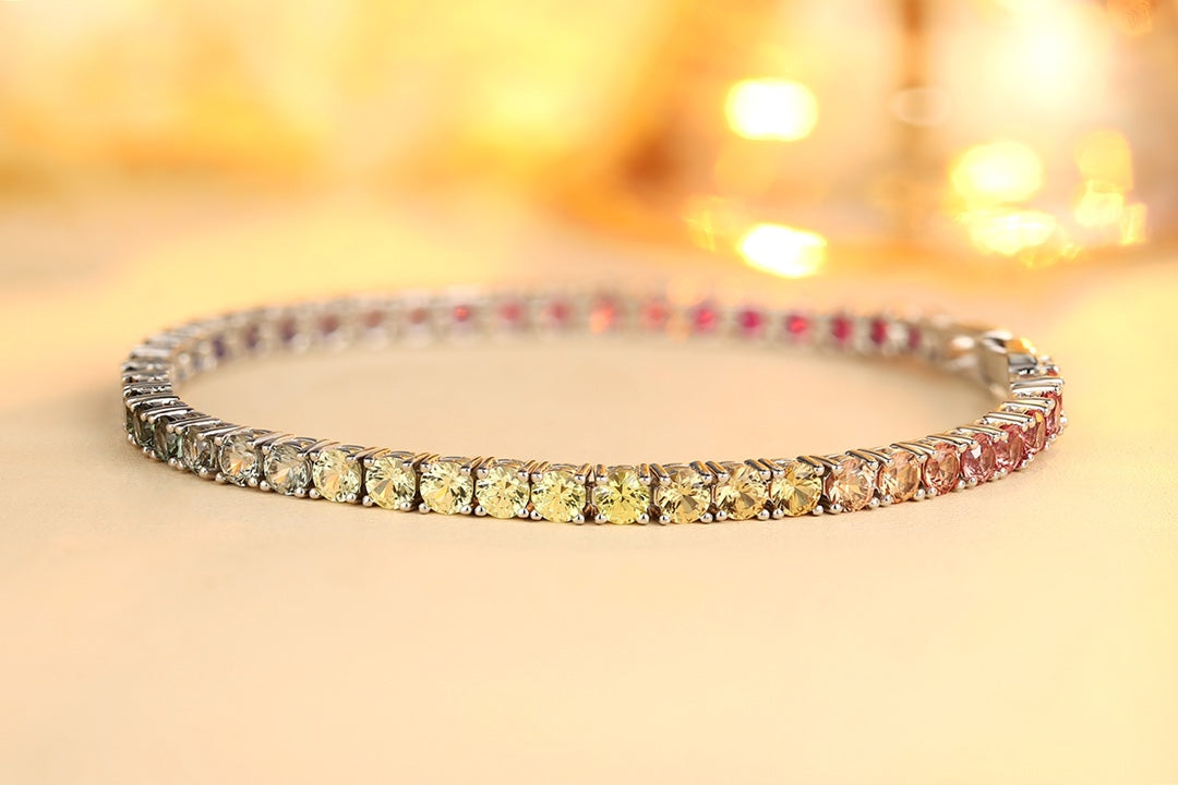 S925 Sterling Silver Bracelet with Lab-GrownColored Sapphire CH03102-1 | SHANALUX
