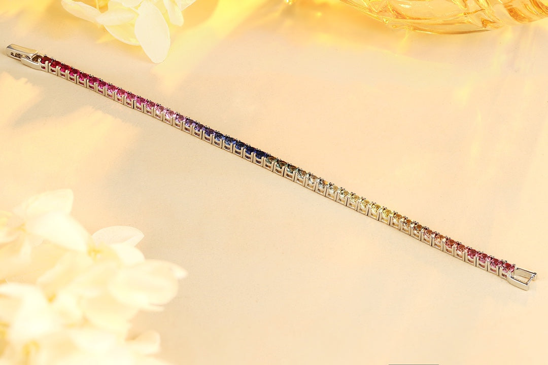 S925 Sterling Silver Bracelet with Lab-GrownColored Sapphire CH03102-1 | SHANALUX