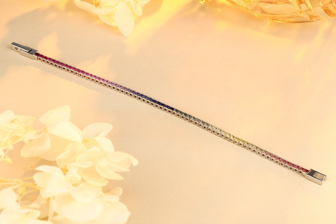 S925 Sterling Silver Bracelet with Lab-GrownColored Sapphire CH03103-1 | SHANALUX