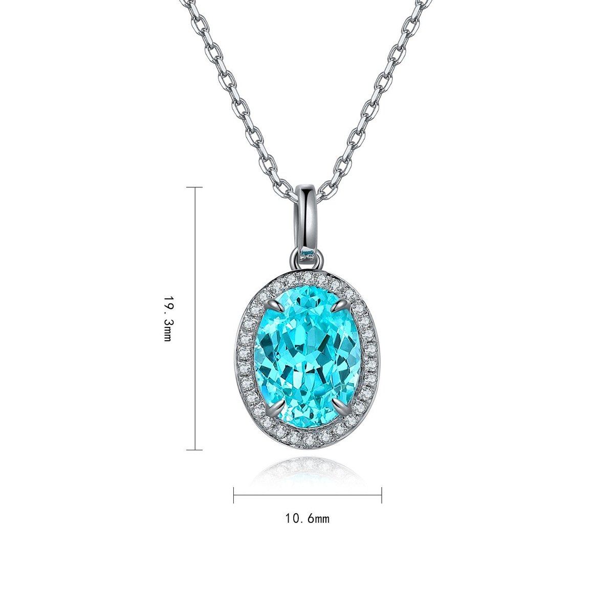 The S925 silver necklace boasts a practical clasp. Oval turquoise - blue pendant with diamond setting, stylish shape.
