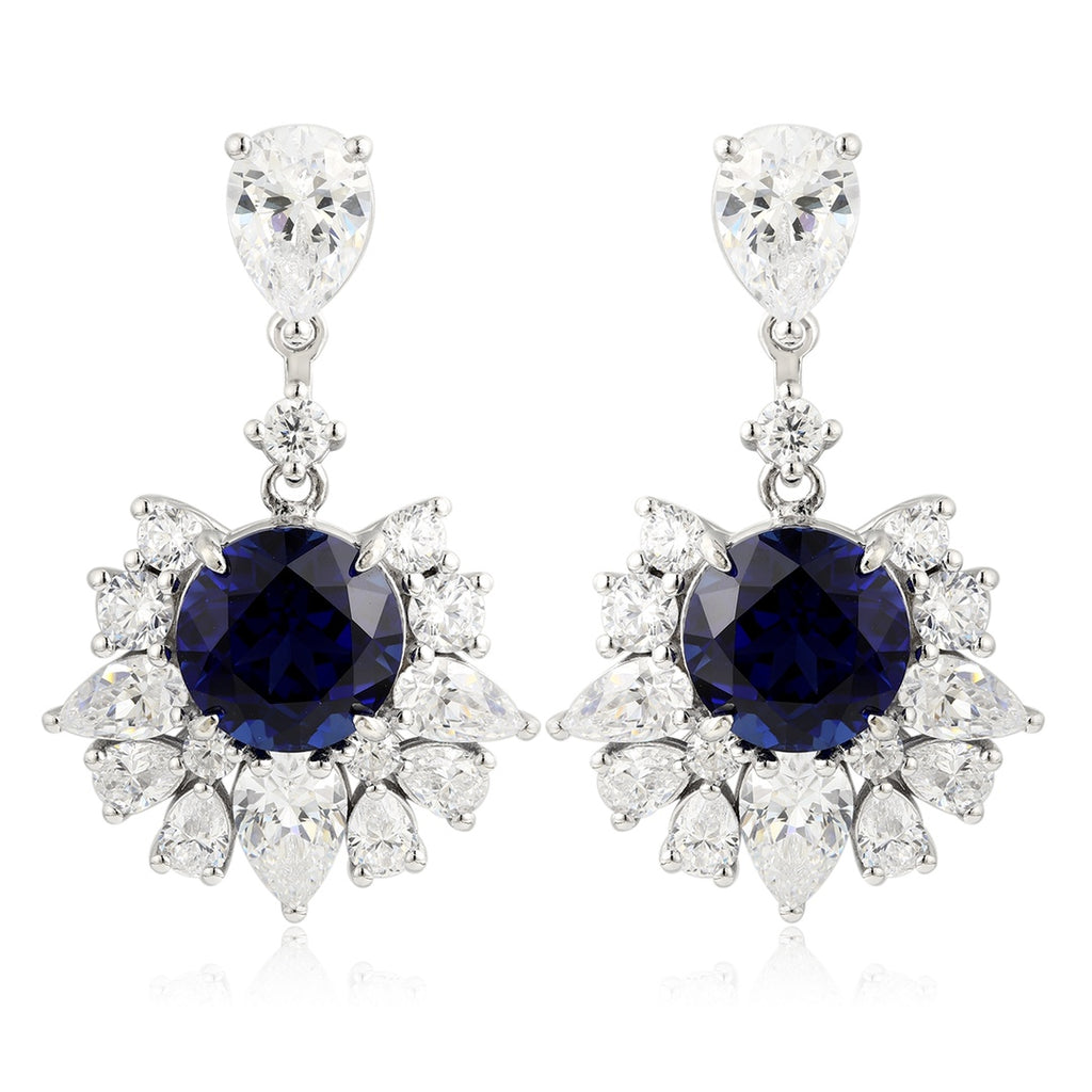 These stud earrings are made of S925 silver with delicate and secure clasps. The lab-grown sapphire main stones in deep royal