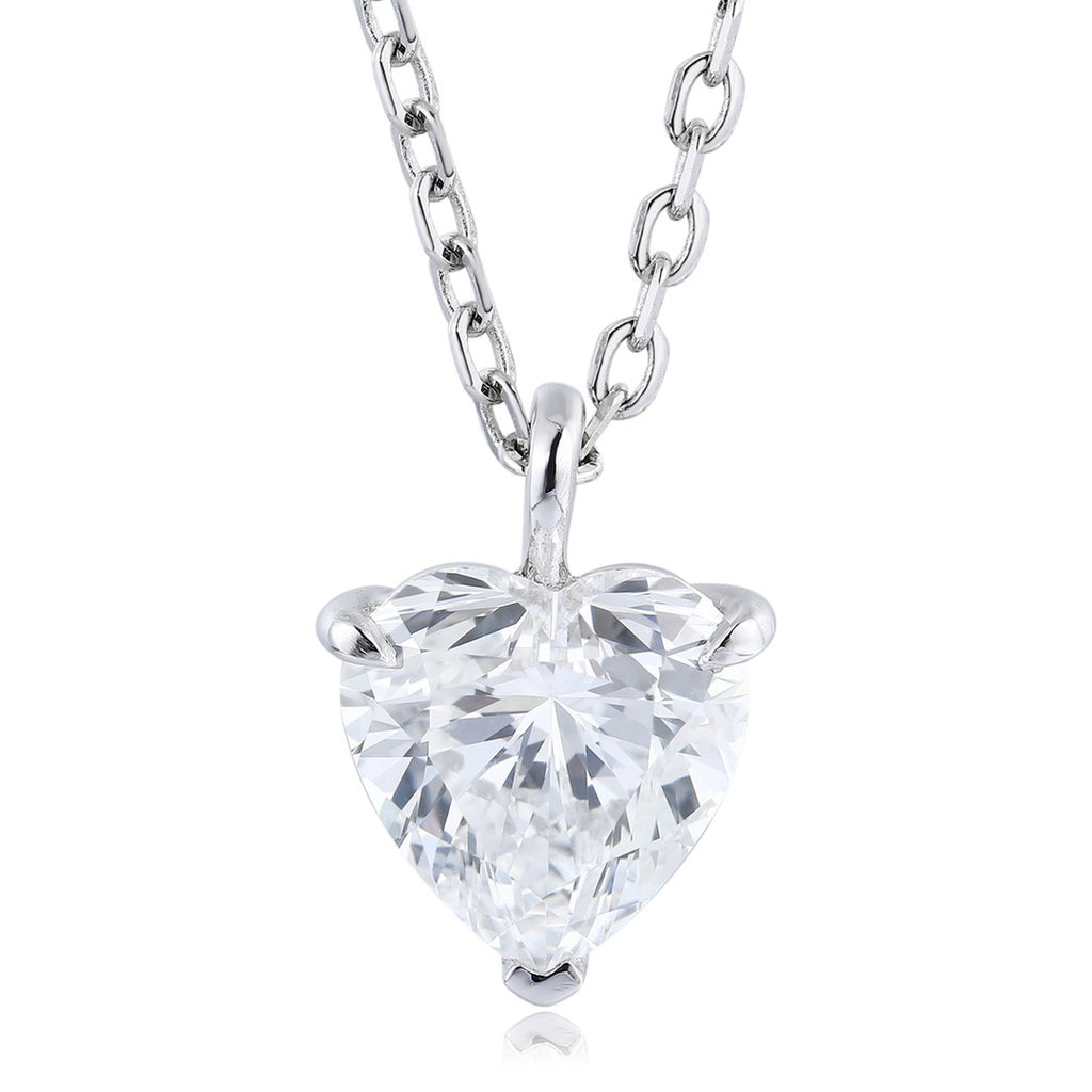 The S925 silver chain with a simple clasp features a heart-shaped lab-grown diamond pendant, sparkling and transparent, with 