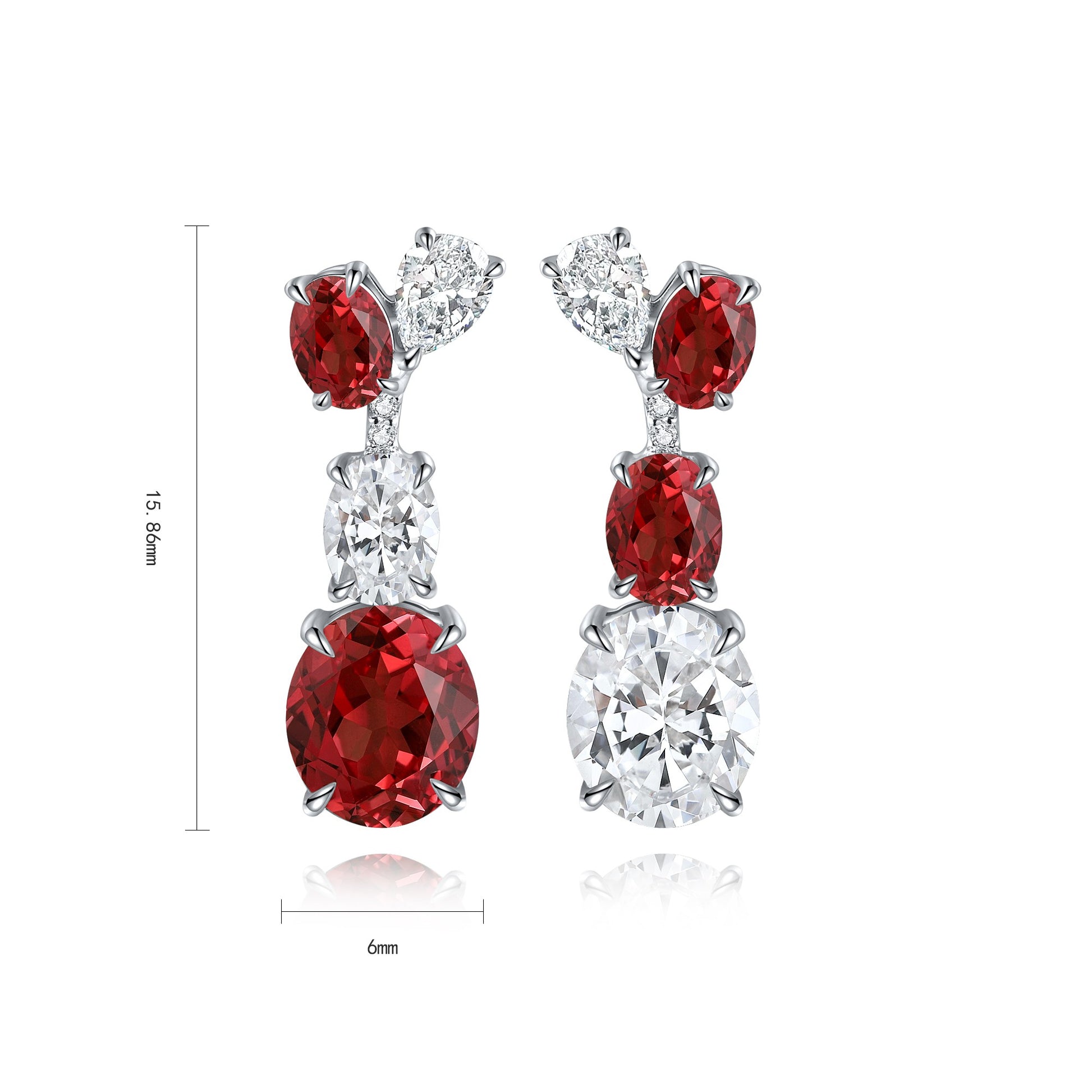 Earrings of S925 silver, simple clasp, square red stones, bright color, adds charm.