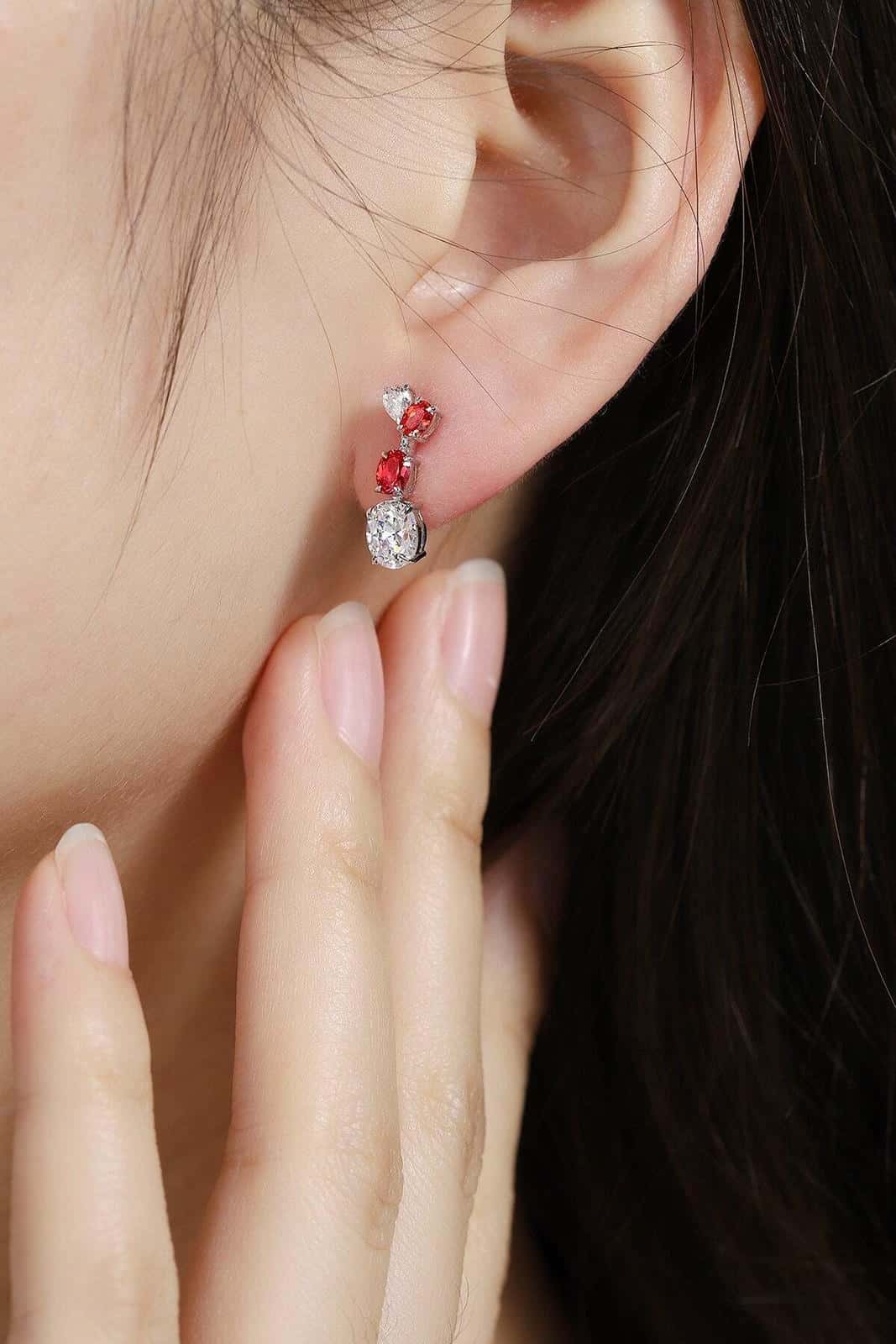 Made of S925 silver, these earrings have a practical clasp design. The square - shaped red lab - grown gemstones with rich co