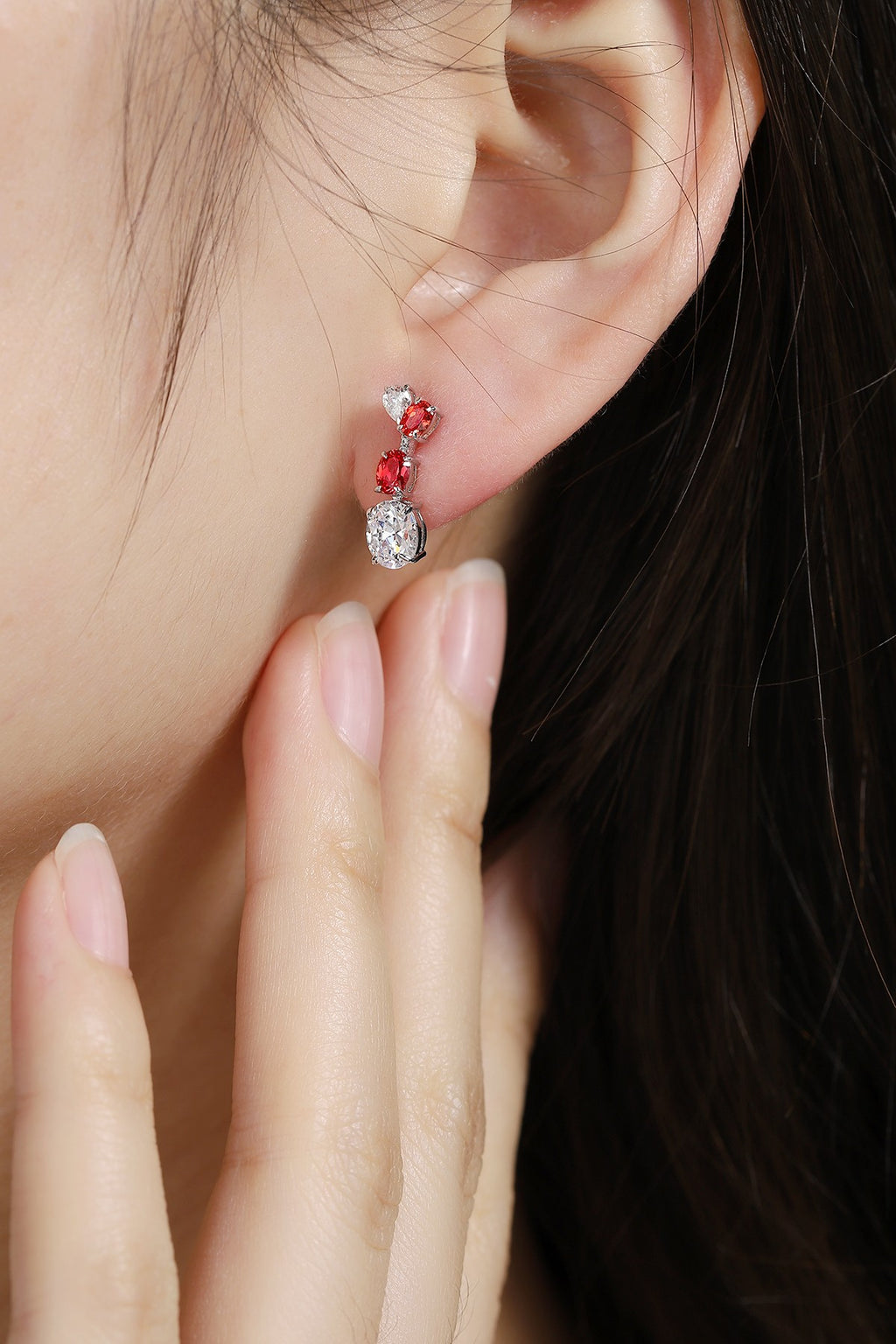 Made of S925 silver, these earrings have a practical clasp design. The square - shaped red lab - grown gemstones with rich co