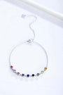 S925 silver piece, colorful sapphires arranged, round form, clasp with extender, charming.