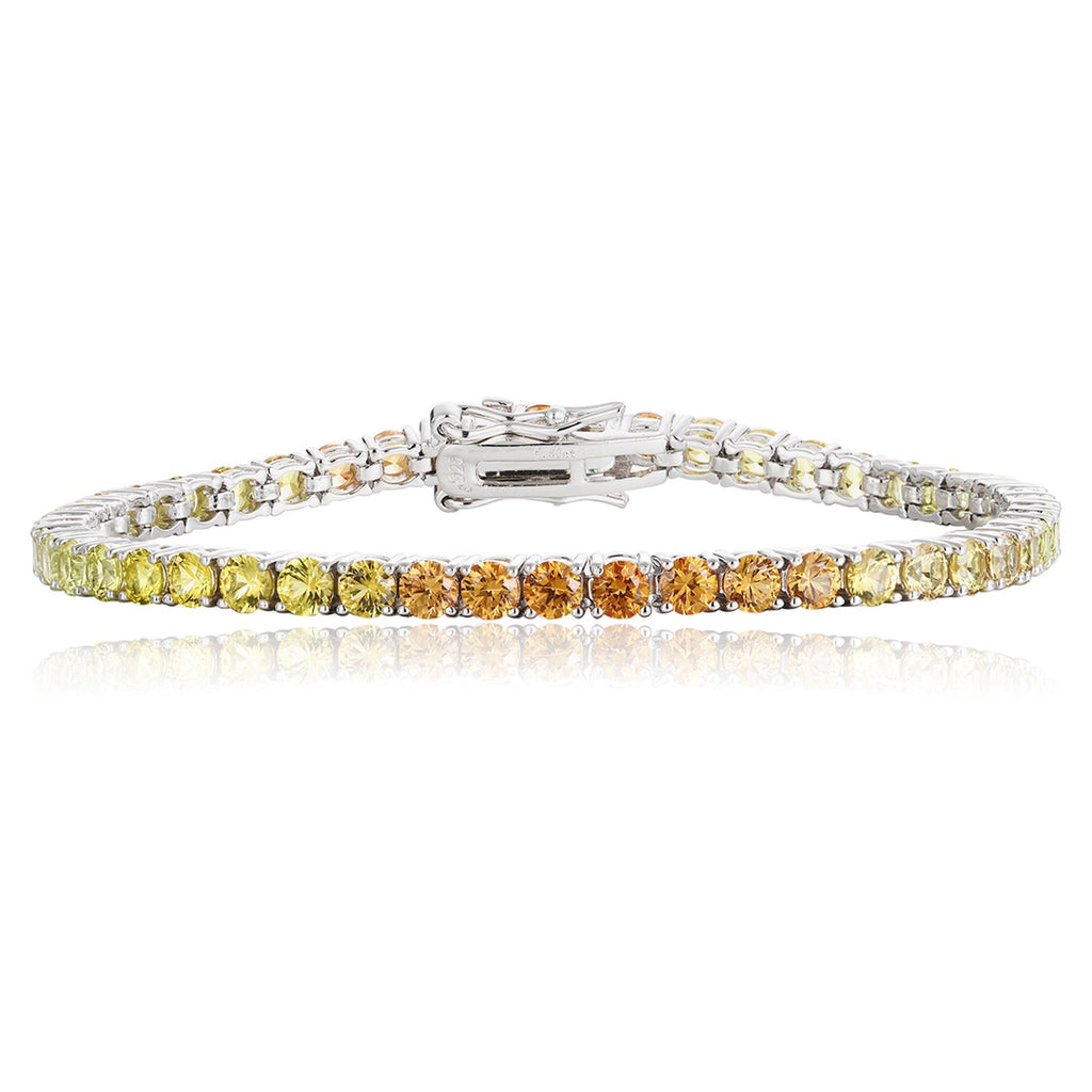 This bracelet is made of S925 silver with a delicate clasp that opens and closes smoothly. Inlaid with yellow-orange lab-grow